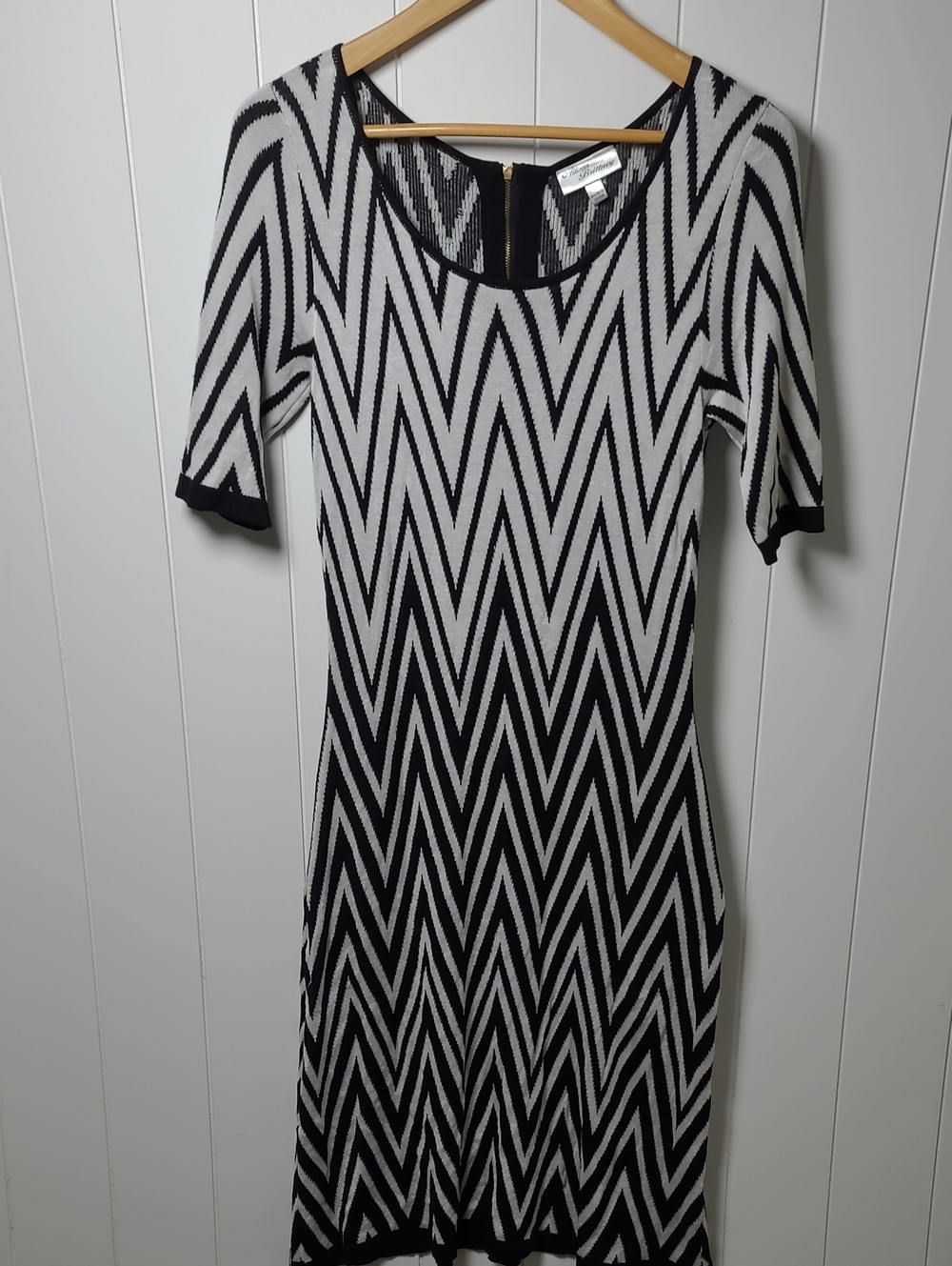 Allison Brittney Dress Women's Large Knit Black White Geometric Chevron